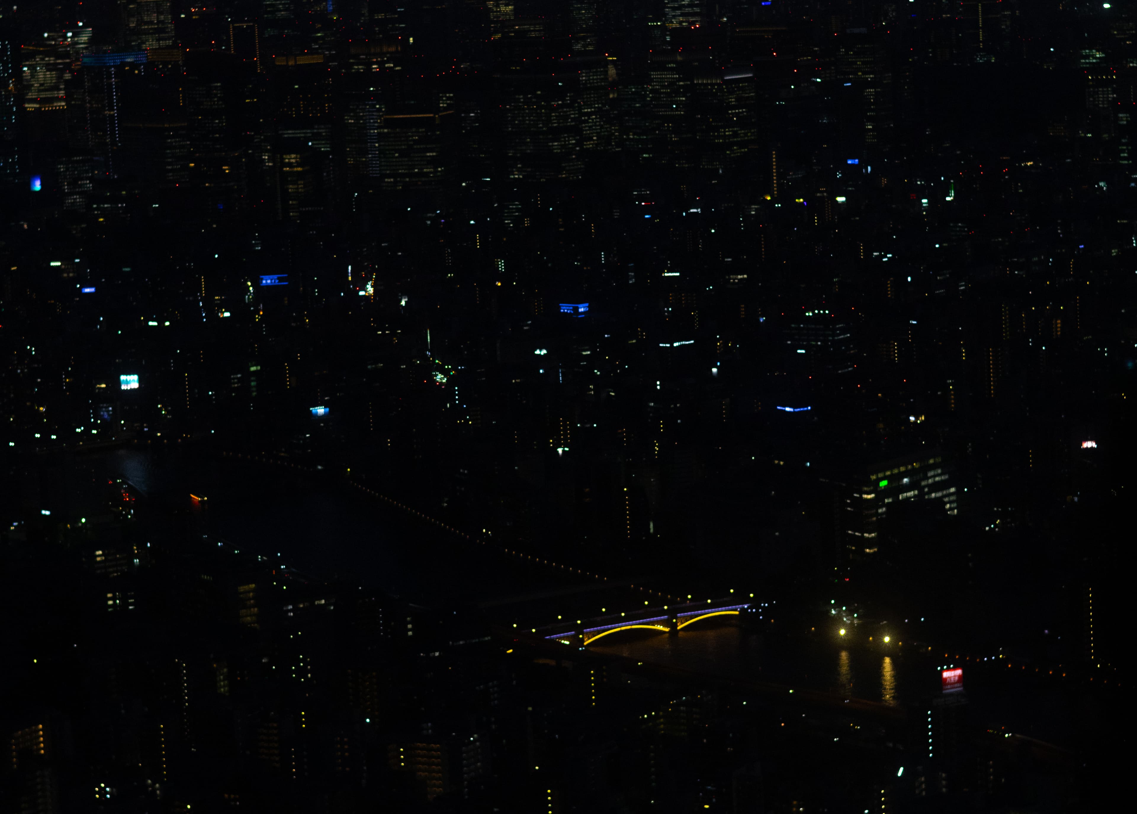 City lights at night from above